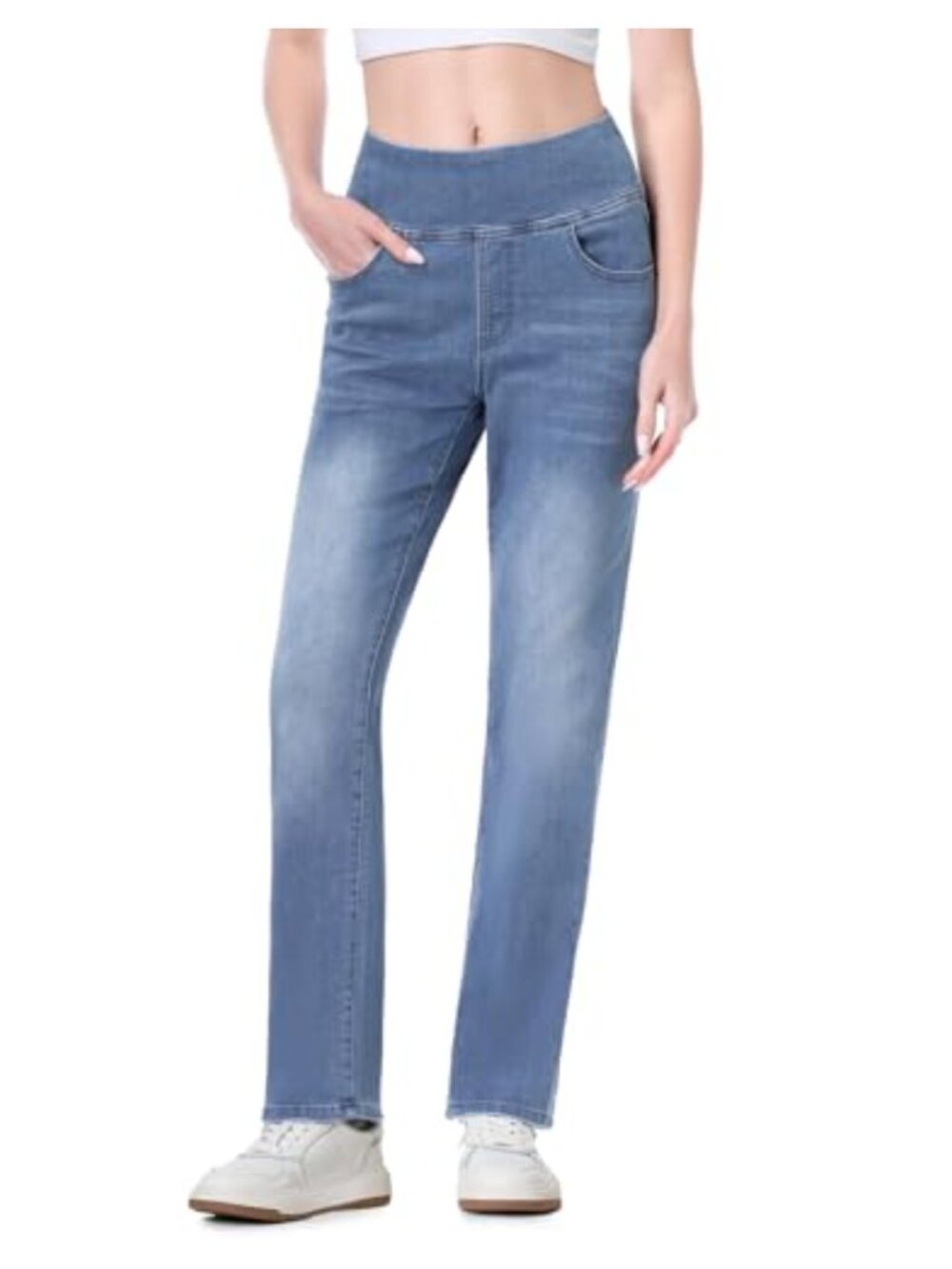 Pull On High Waisted Stretchy Straight Bootcut Denim Jeggings